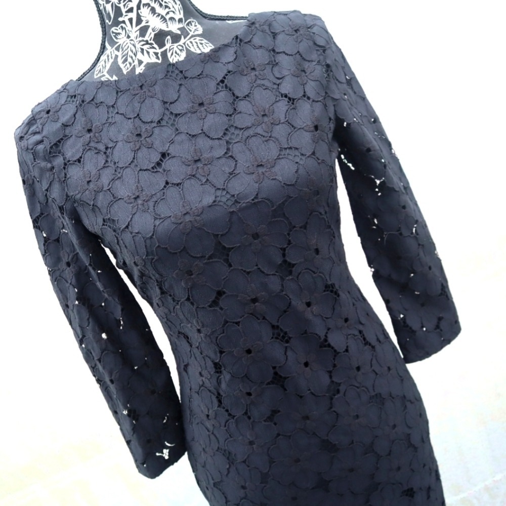 Black Floral Lace Dress 0 Diane von Furstenberg Women Formal Mini Bridesmaid